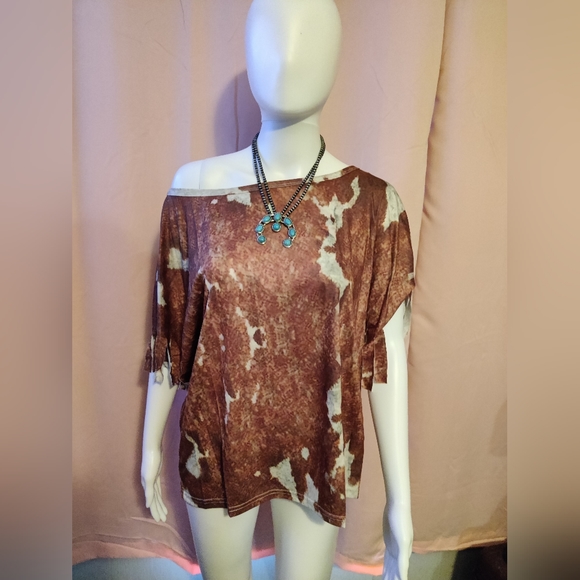 NW-UPCT Vintage Tassel cow Print Blouse - Picture 2 of 5